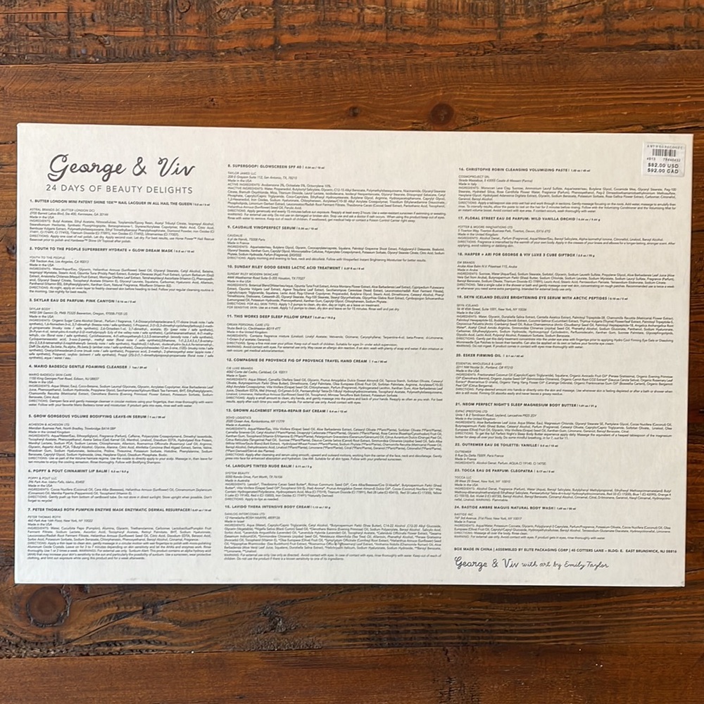 Anthropologie 2022 George & Viv 24 Days of Beauty Advent Calendar - Picture 4 of 4